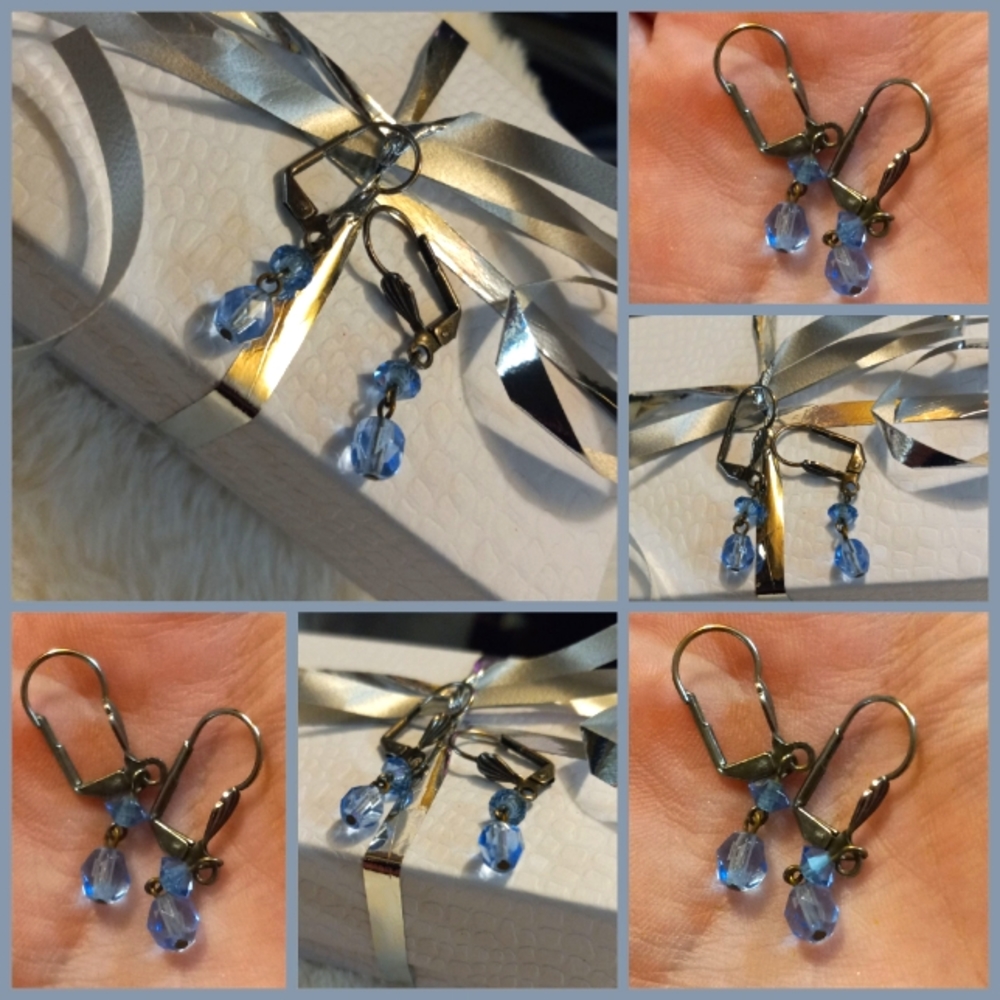 2 Tier Blue Crystal Drop Earrings